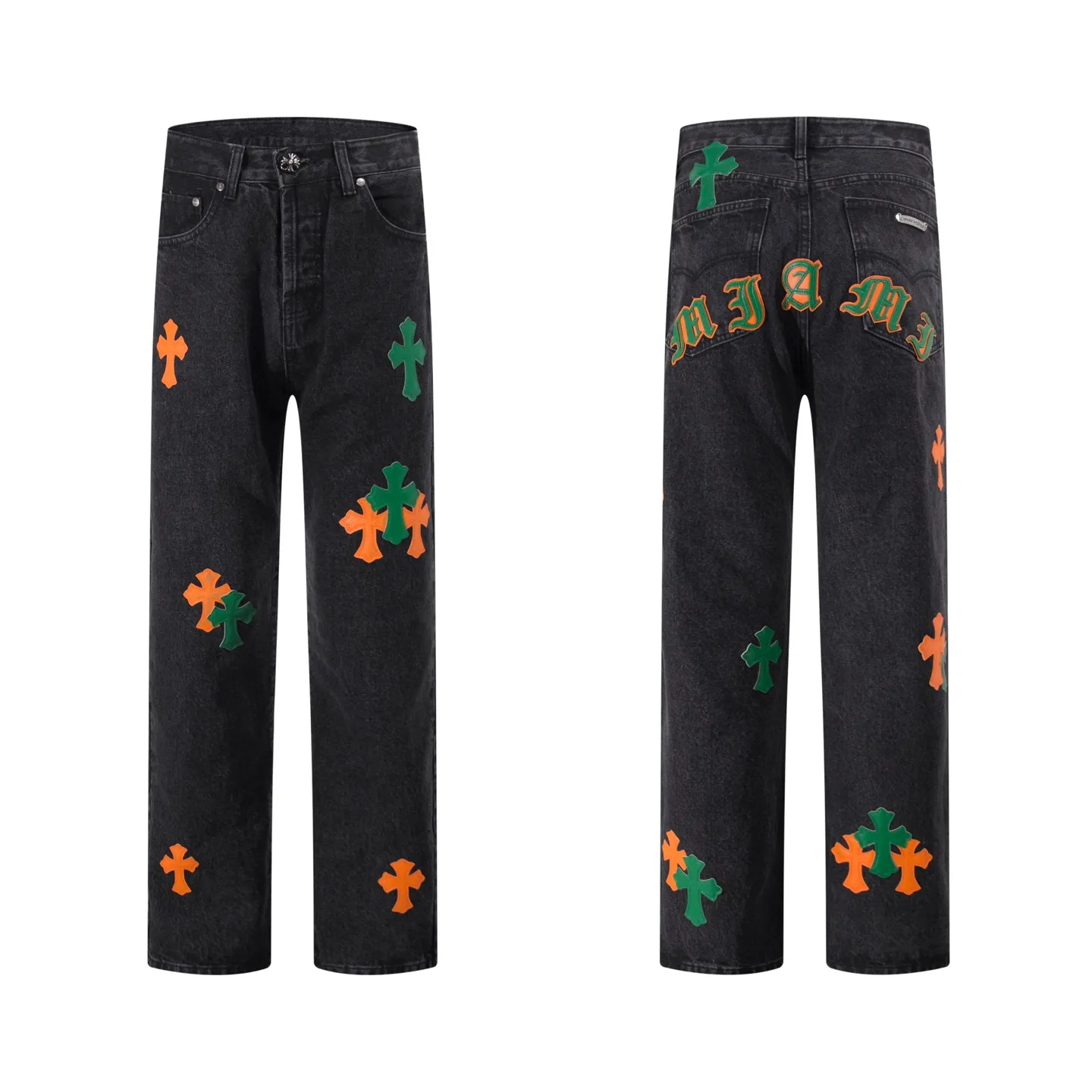 P260 Style number: H74 Croxin & 𝐂𝐡𝐫𝐨𝐦𝐞 𝐇𝐞𝐚𝐫𝐭 ss25 black leather Sanskrit fine jeans. Styles with different washed textures are very friendly to people with thin legs. The slightly flared version perfectly modifies the leg shape. The timeless and moderate length makes it easy to match and match. It is the basis for various styles and is a must-have in your wardrobe! The fabric is stiff but also makes the upper body soft without losing texture. The washing process is even more perfect. It is a must-have item for everyone! ! ! Washed wheat, hang tag, pants label, three labels complete Color: black Size: 28-30-32-34-36